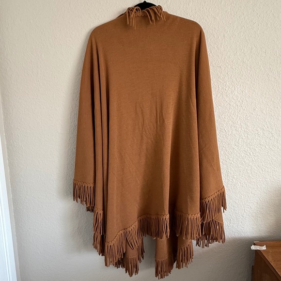 Nina Leonard One Size Wool Boho Western Fringe Festival Poncho Wrap Cardigan‎ - Picture 2 of 7